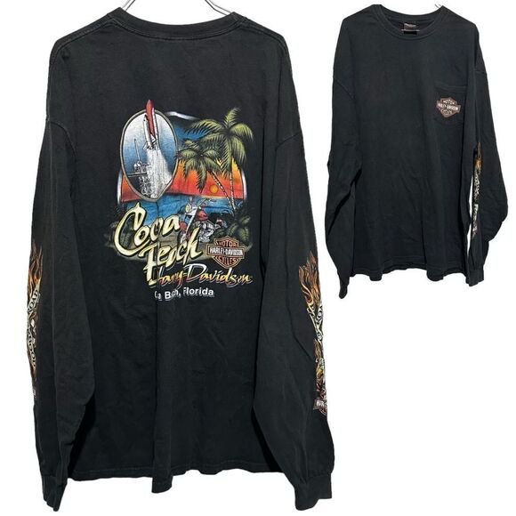 Harley-Davidson Other - Vintage Harley Davidson LS Shirt Cocoa Beach Men 2XL Made In USA Flames